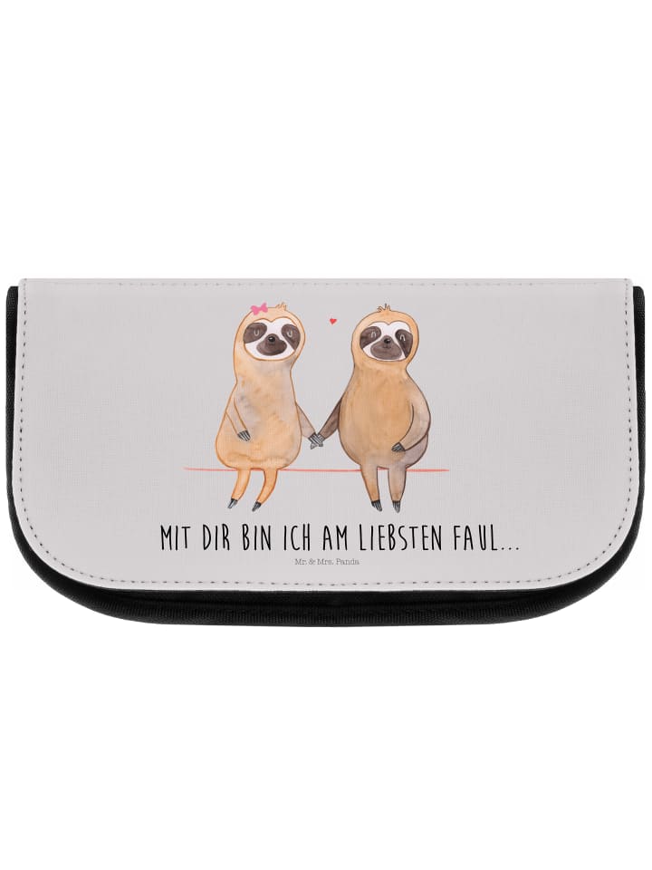 Mr. & Mrs. Panda Kosmetiktasche Faultier Pärchen mit Spruch in Grau Pastell günstig kaufen onesize