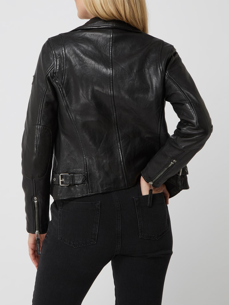 Regular Fit Lederjacke im Biker-Look in schwarz