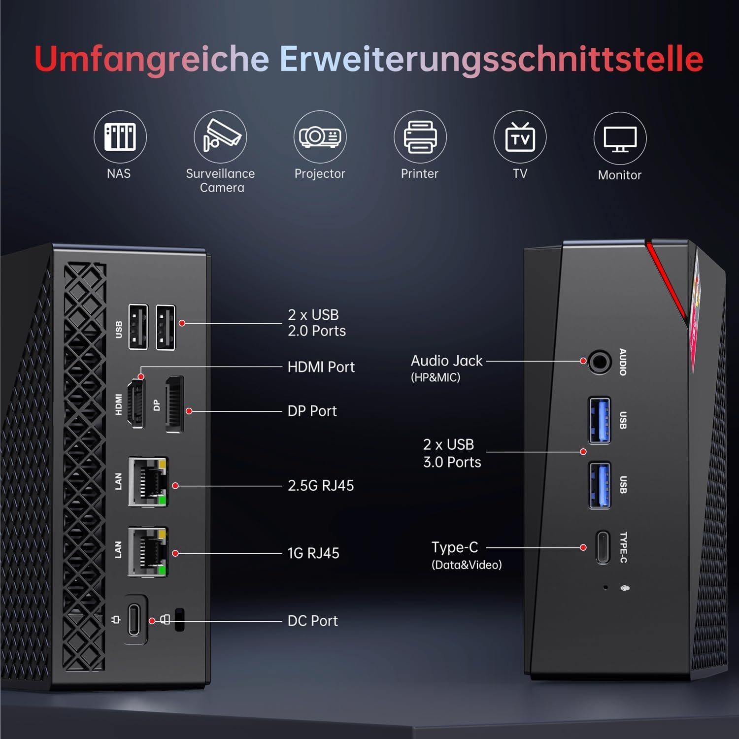 ACEMAGICIAN Mini-PC (AMD Ryzen 7 5700U, 16 GB RAM, 512 GB SSD, Mini Computer mit 4K Triple Display Typ-C Dual Ethernet WiFi 6, BT 5.2)
