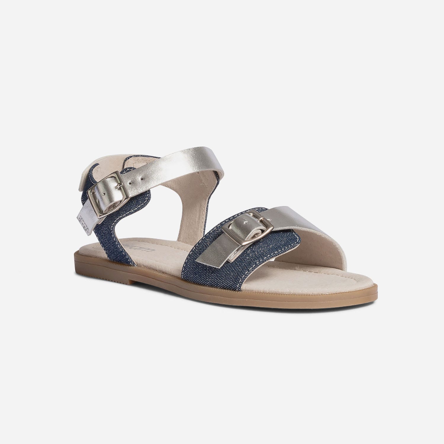 Sandale argent et bleu bi matière