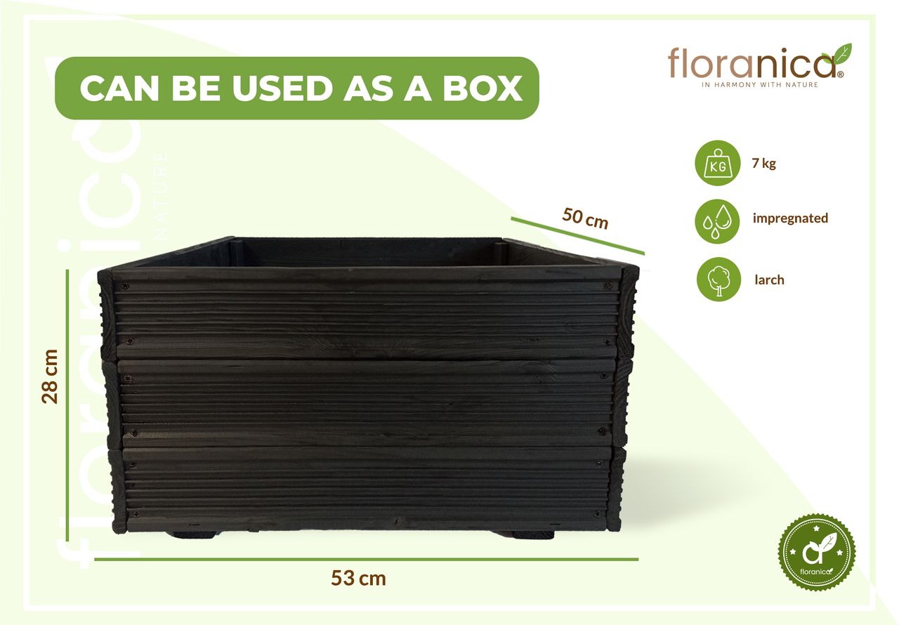 Pemicont Floranica Blumentopf aus Holz Kasten 50cm x 535cm x 285cm Anthrazit Imprägnierte Lärche Schutzhülle für Kräuter Blumen Haus- und Gartendekoration Innen- und Außeneinsatz EU-Produkt