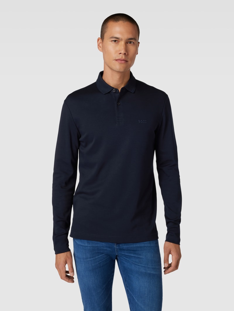 Poloshirt mit Label-Stitching Modell 'PIROL' in marineblau