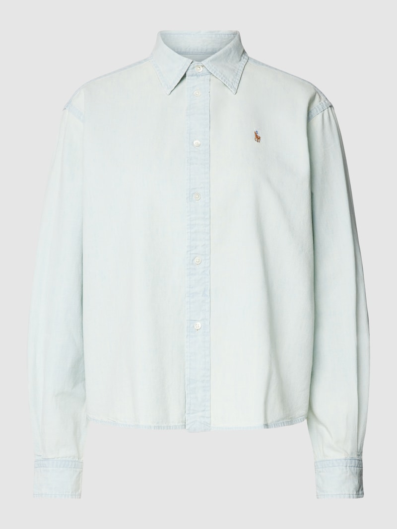 Bluse mit Logo-Stitching und durchgehender Knopfleiste in jeans