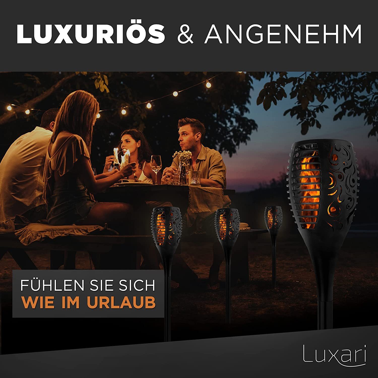 Luxari LED Gartenfackel Luxari Solar Gartenfackel − 4x Realistisches Flammenlicht