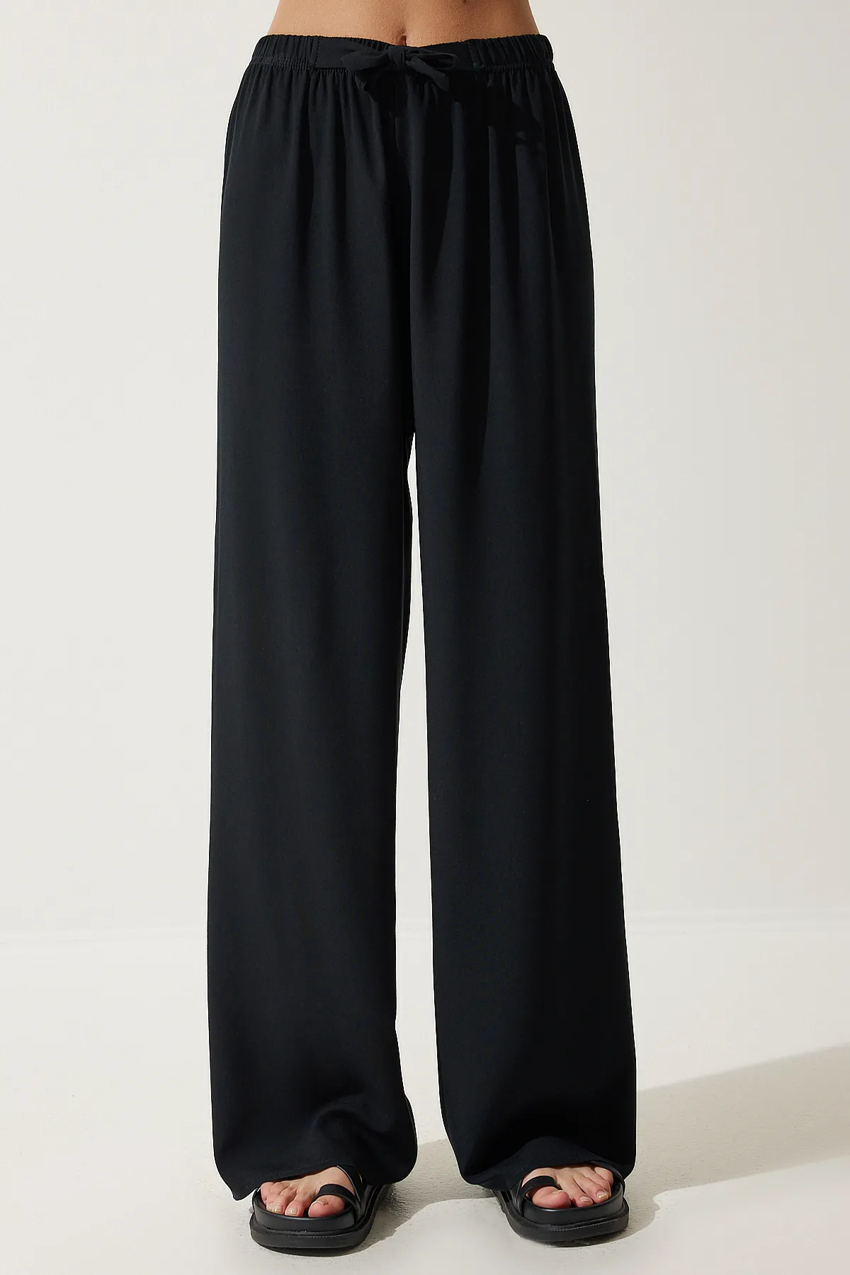 Happiness İstanbul  Schwarze Palazzo-Hose aus Viskose für Damen EN00610