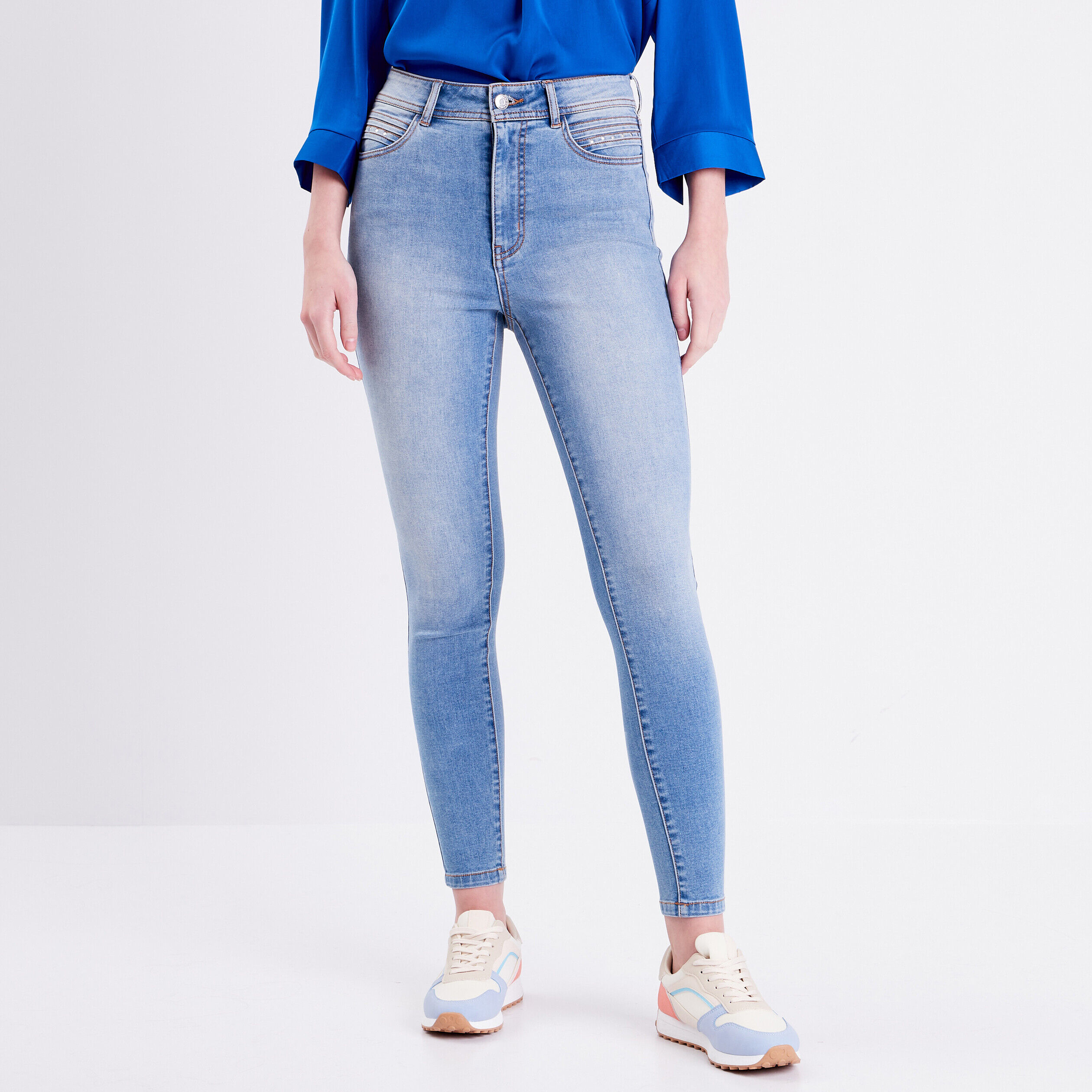 Jeans skinny détails cloutés denim double stone femme | Cache Cache