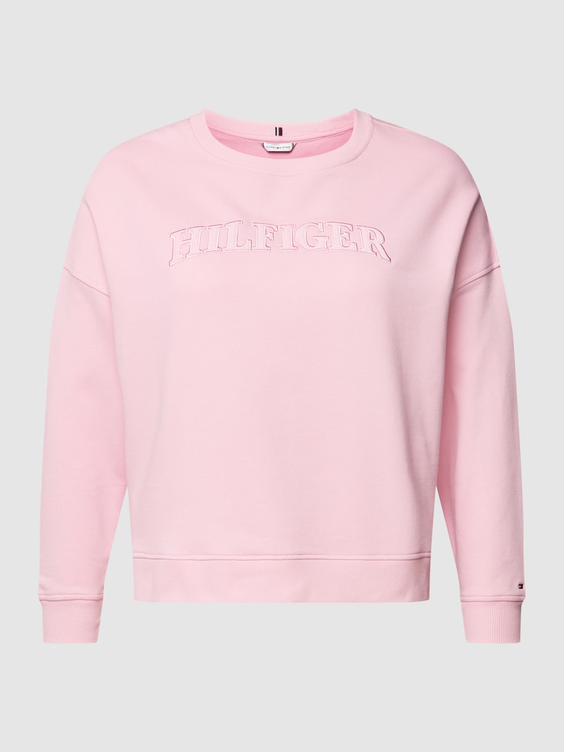 PLUS SIZE Sweatshirt mit Logo-Stitching Modell 'VARSITY' in pink