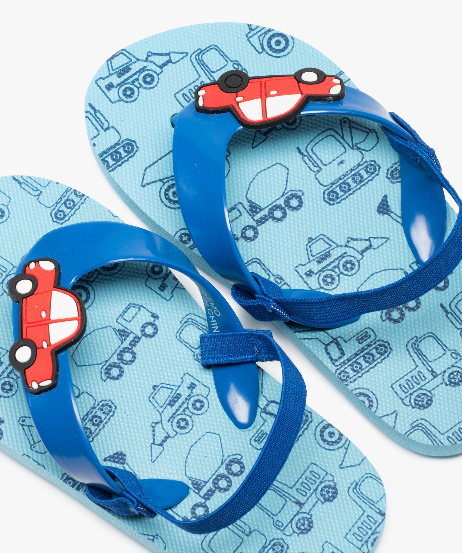 Tongs Garçon motif voitures avec bride élastiquée bleu | GEMO