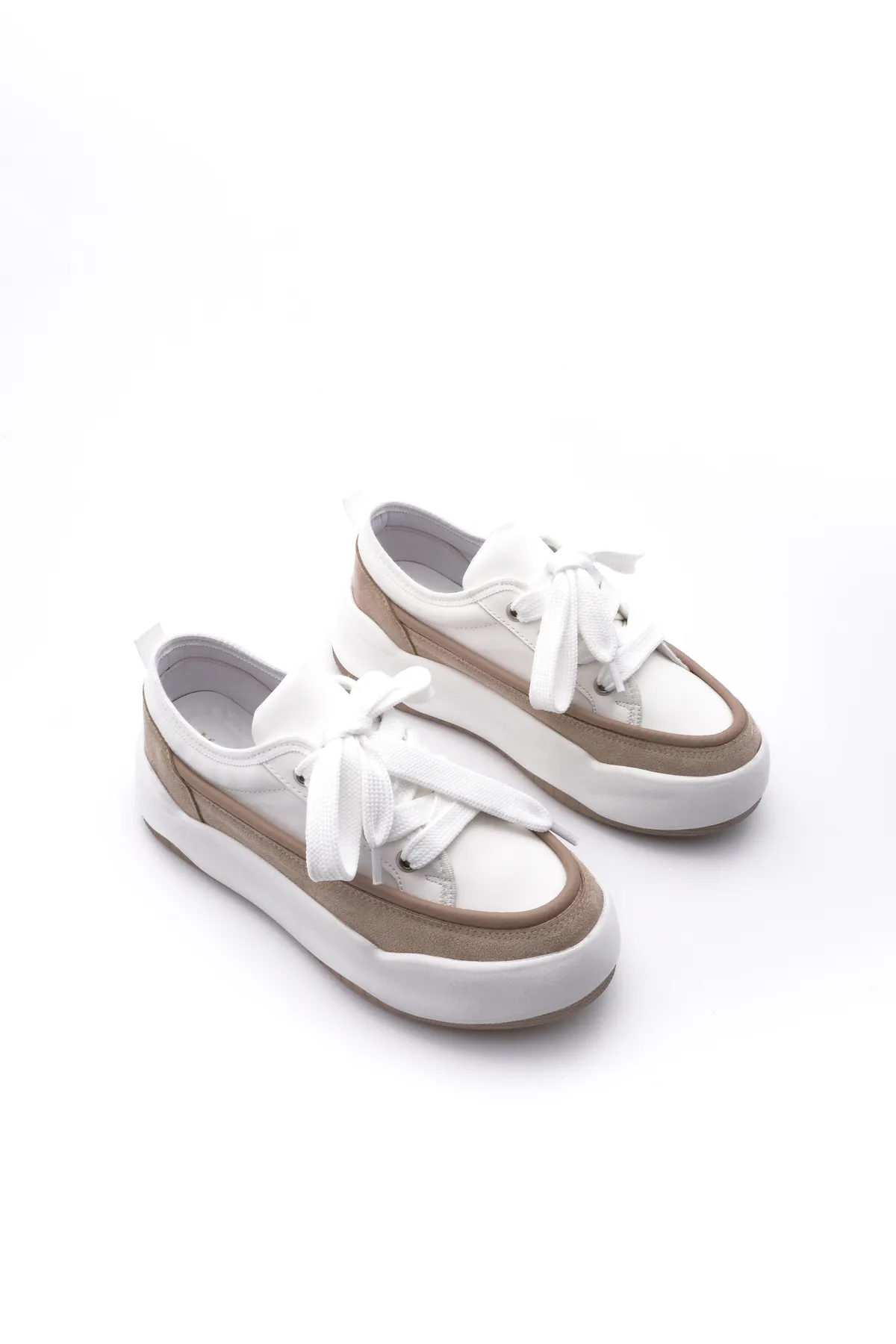 Marjin  Damen Sneaker Schnürer Dicke Sohle Sportschuhe Aresva Beige