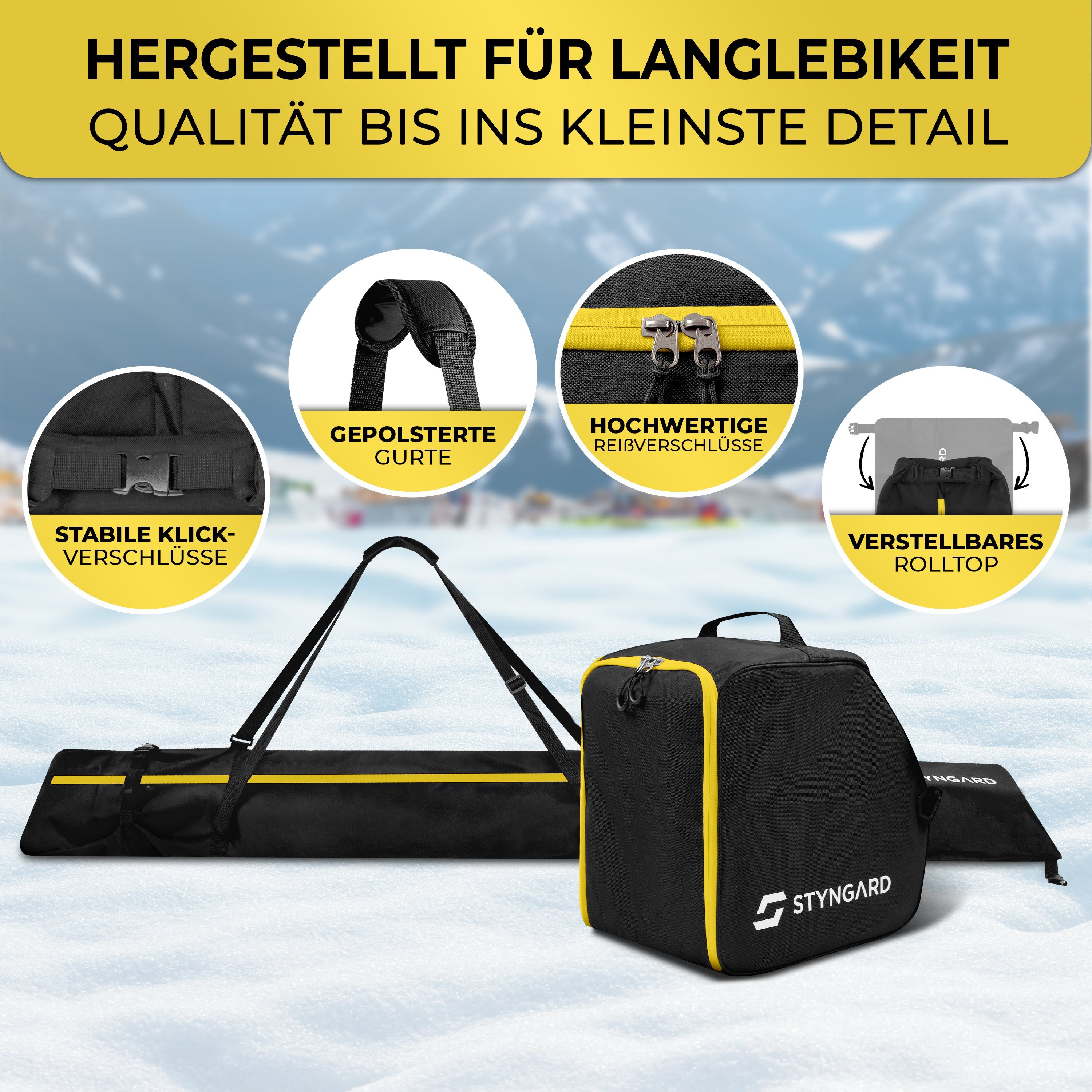 Styngard Skitasche Vancouver (Set Skisack [140 cm bis 200 cm] und Skischuhtasche mit Helmfach [40 L)