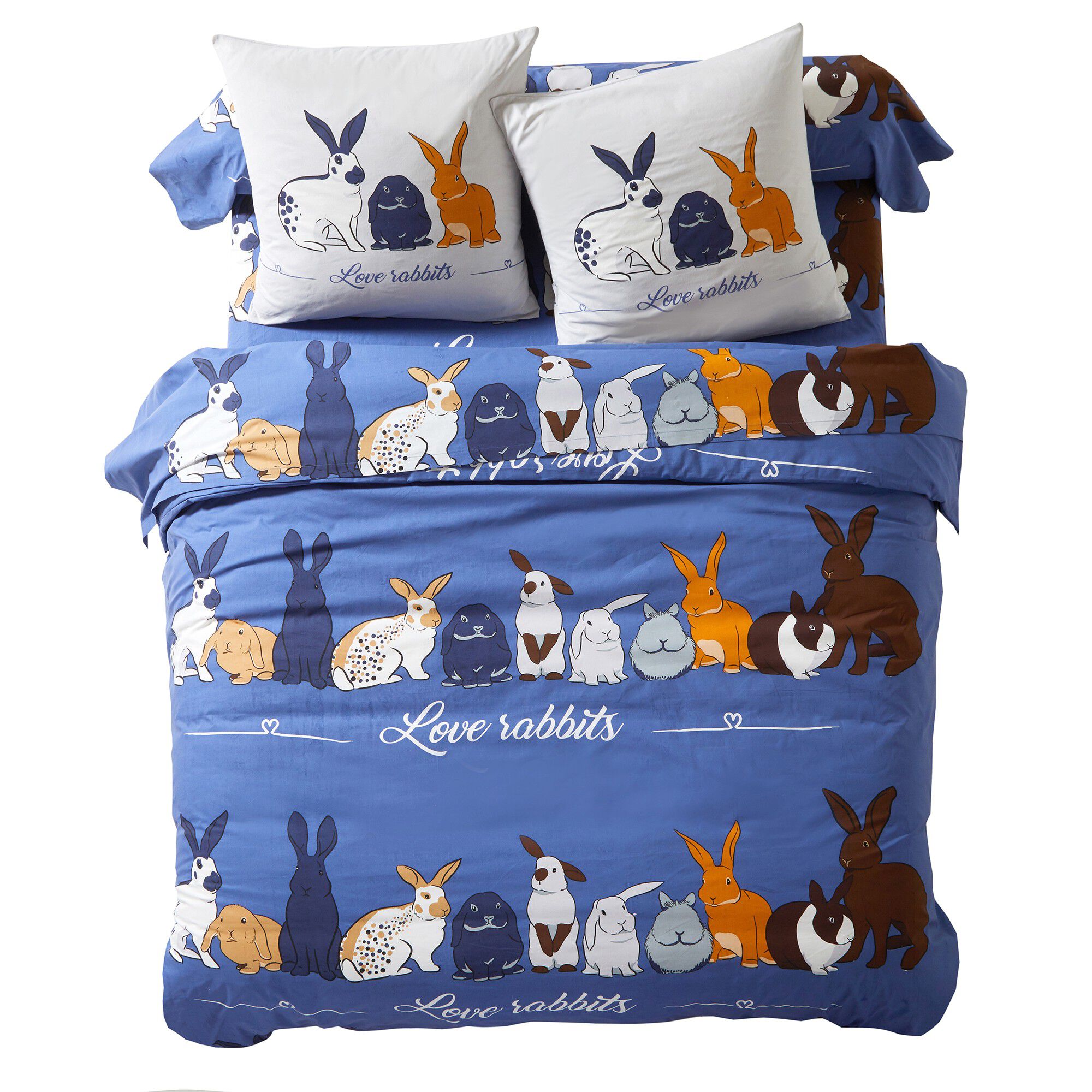 Linge de lit Rabbit en coton imprimé lapins