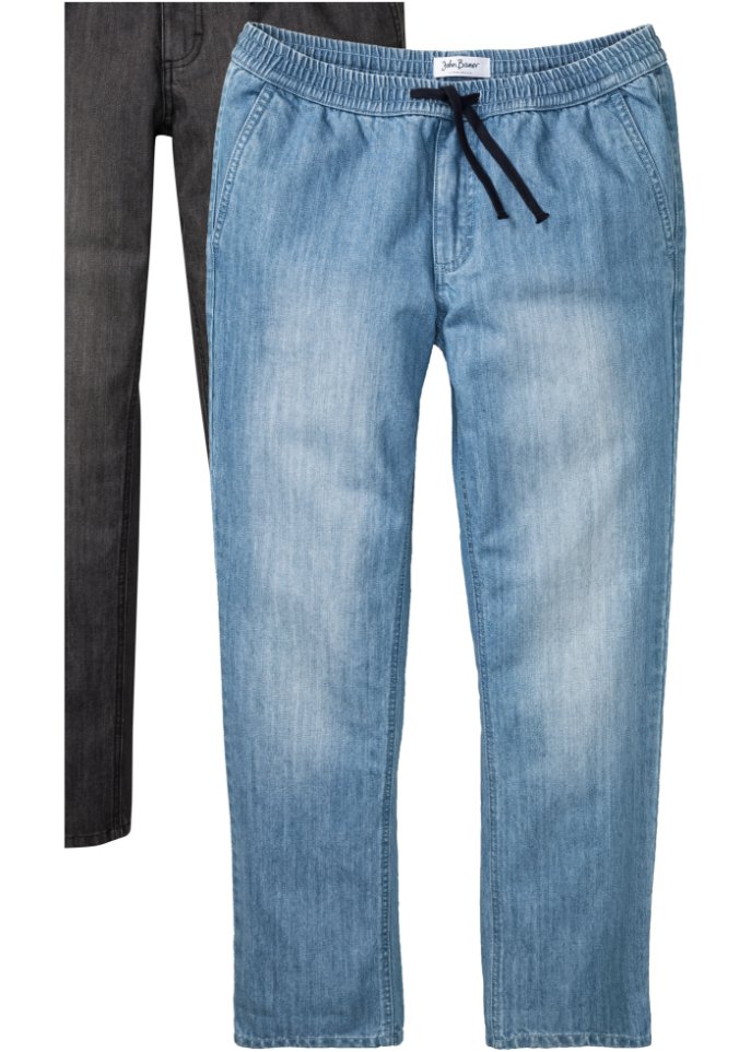 Regular Fit Jeans mit elastischem Bund, Straight (2er Pack)