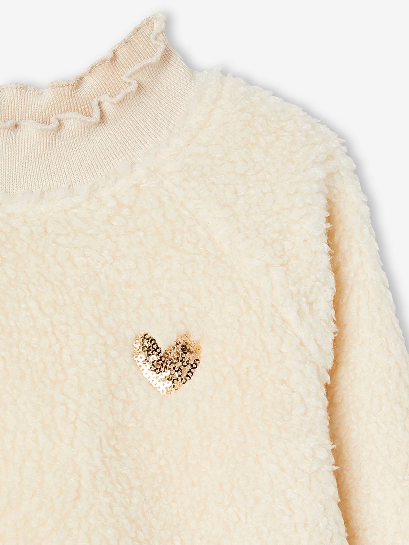 Sweat en sherpa fille finitions fantaisie beige