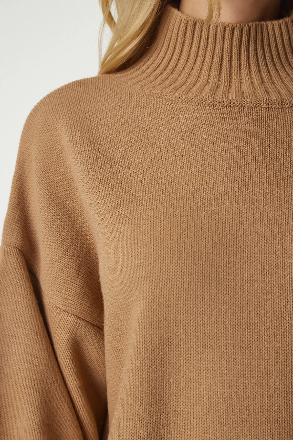 Happiness İstanbul  Damen Biscuit Stehkragen Oversize Basic Strickpullover YY00167