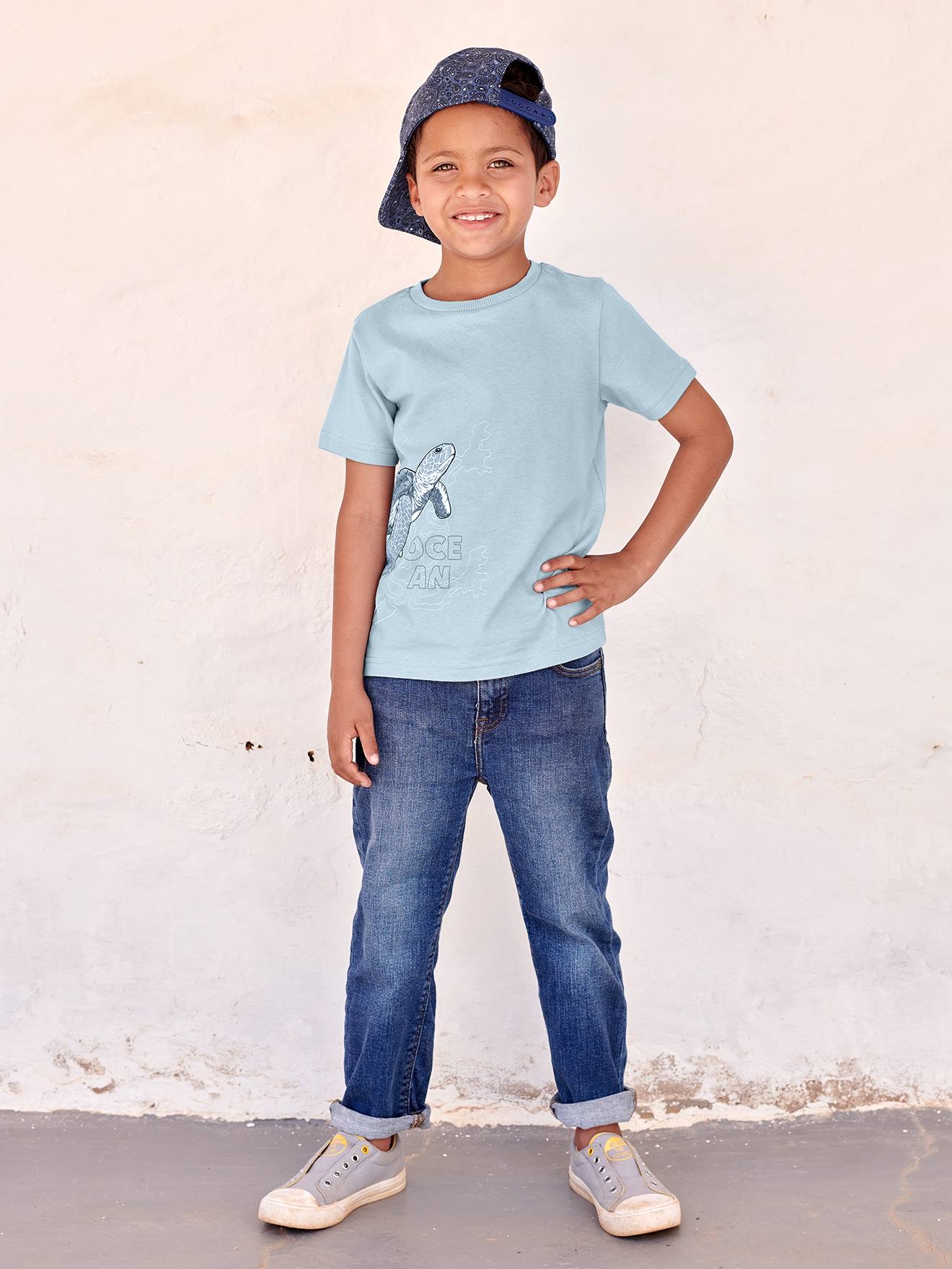 T-shirt animal en coton bio garçon bleu ciel