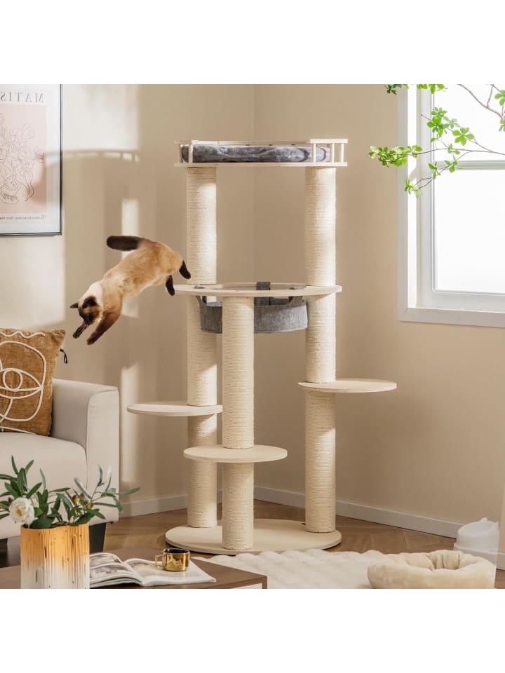COSTWAY 6-stöckiger Kratzbaum Holz in Beige günstig kaufen onesize