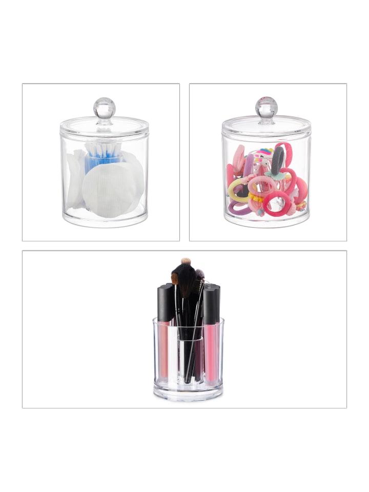 relaxdays 3er-Set: Wattestäbchen Aufbewahrung in Transparent günstig kaufen onesize