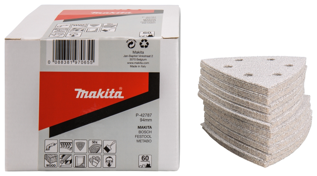 Makita Accessories P-42787 Arkusz ścierny 94 x 94 K60 Biały rzep 50 sztuk