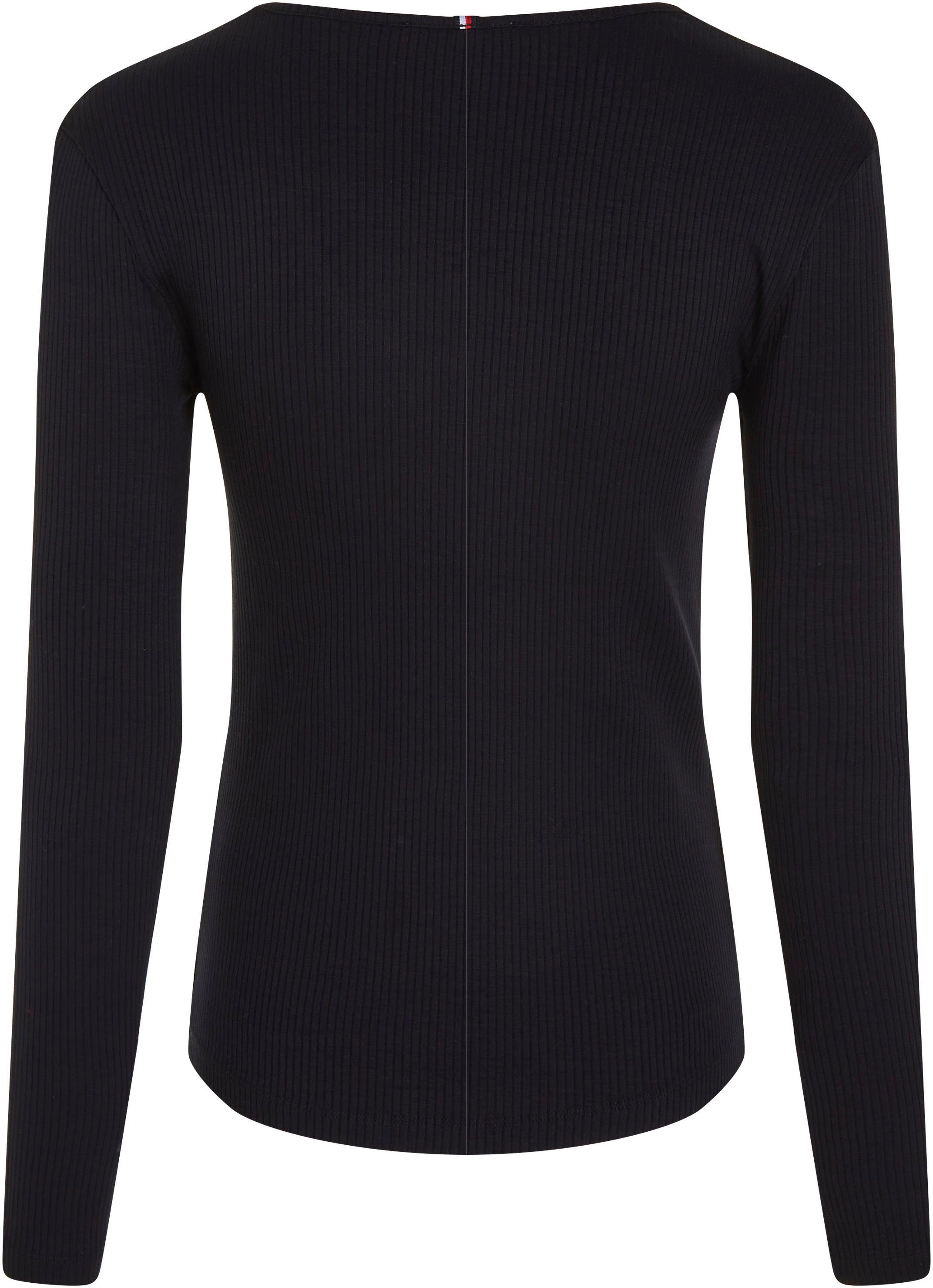 Tommy Hilfiger Langarmshirt SLIM 5X2 RIB SCOOP-NK LS mit Logostickerei