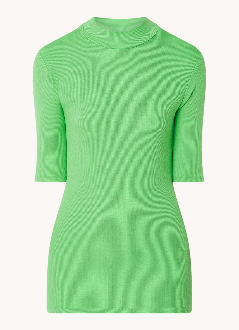 Modström Krown ribbed knit top with stand-up collar