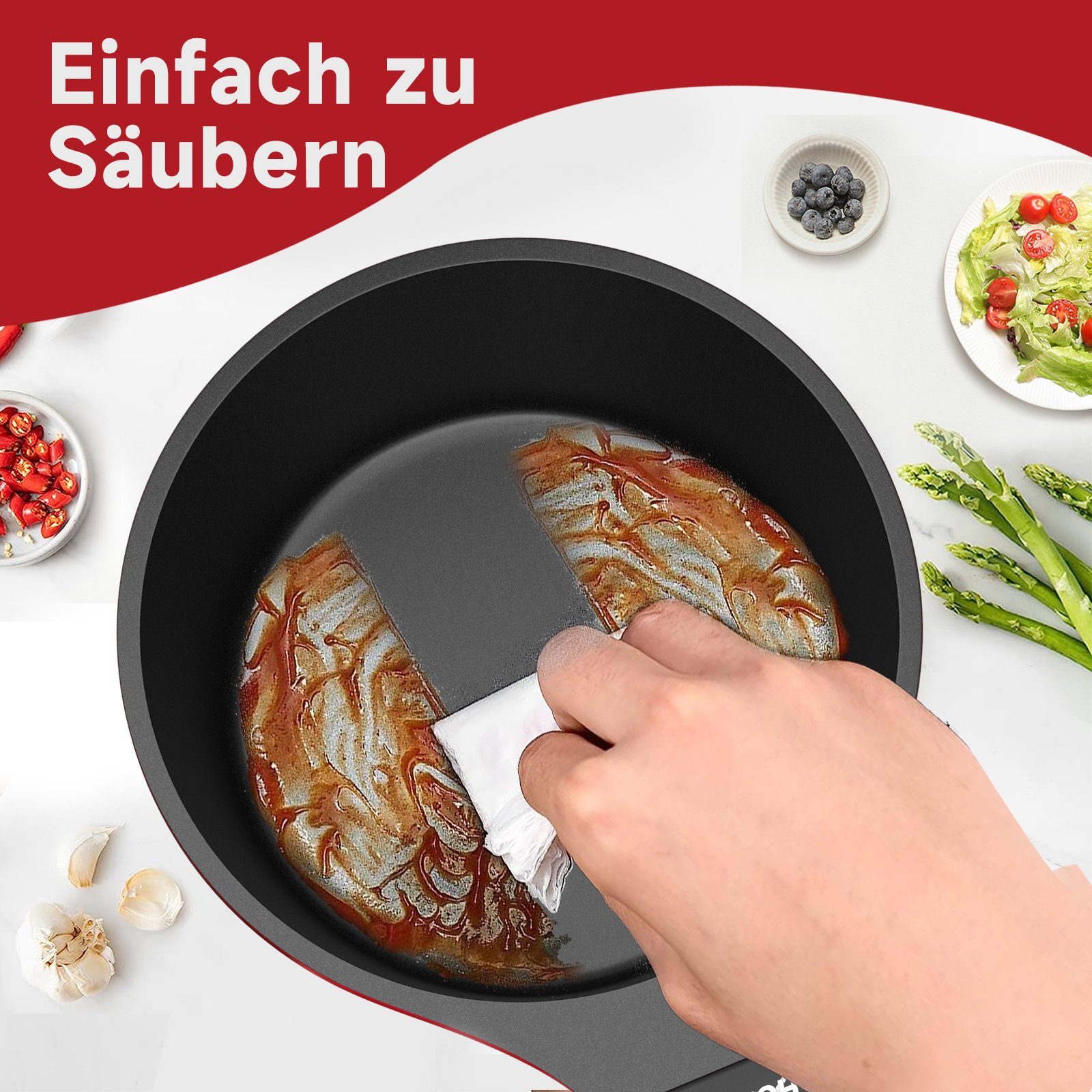 HOMELUX Kasserolle Stielkasserolle Klein Stieltopf Milchtopf Induktion, Aluminium, induktionsgeeignet, Antihaft-Beschichtung, für alle Herdarten