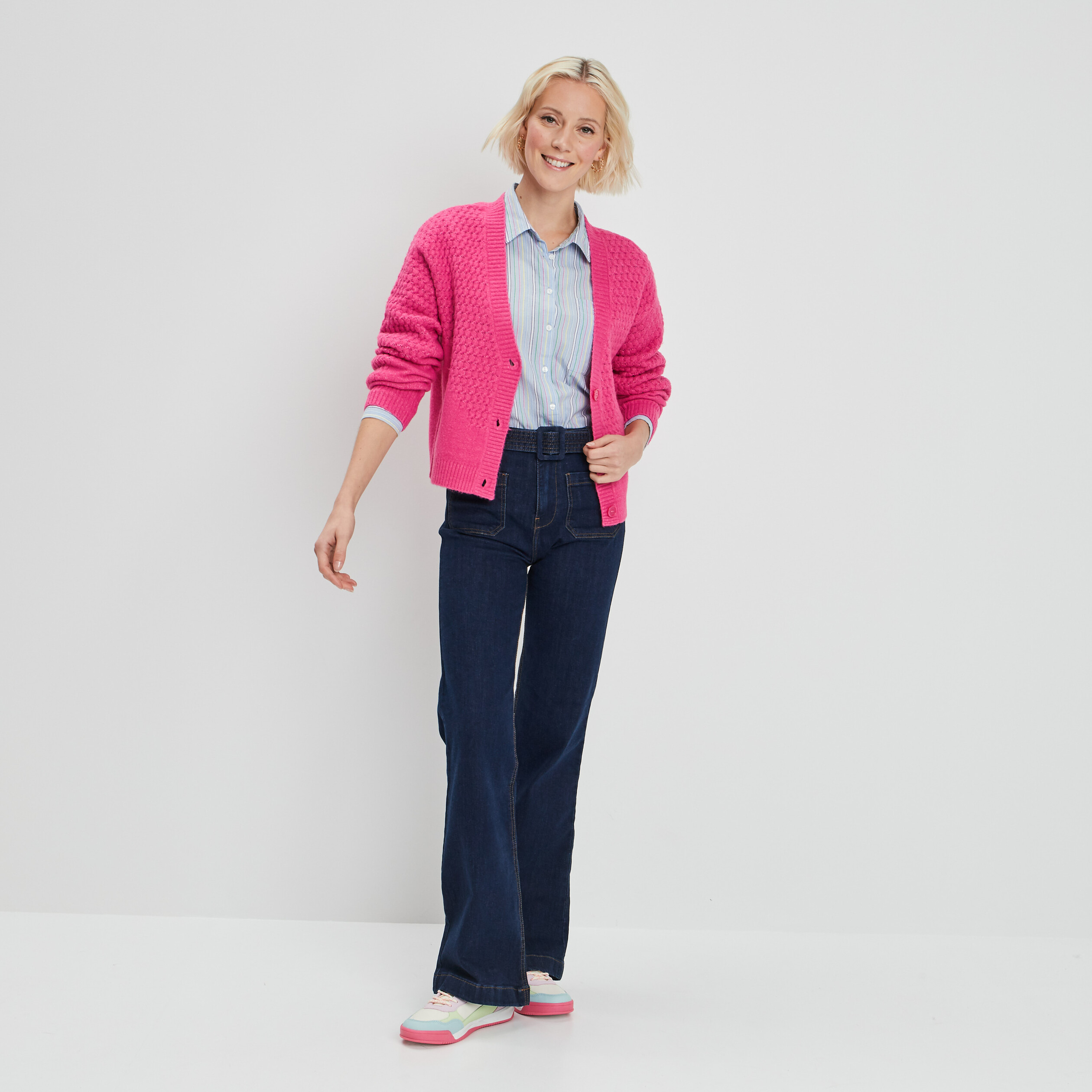 Chemise manches longues coupe droite bleu femme | La Halle