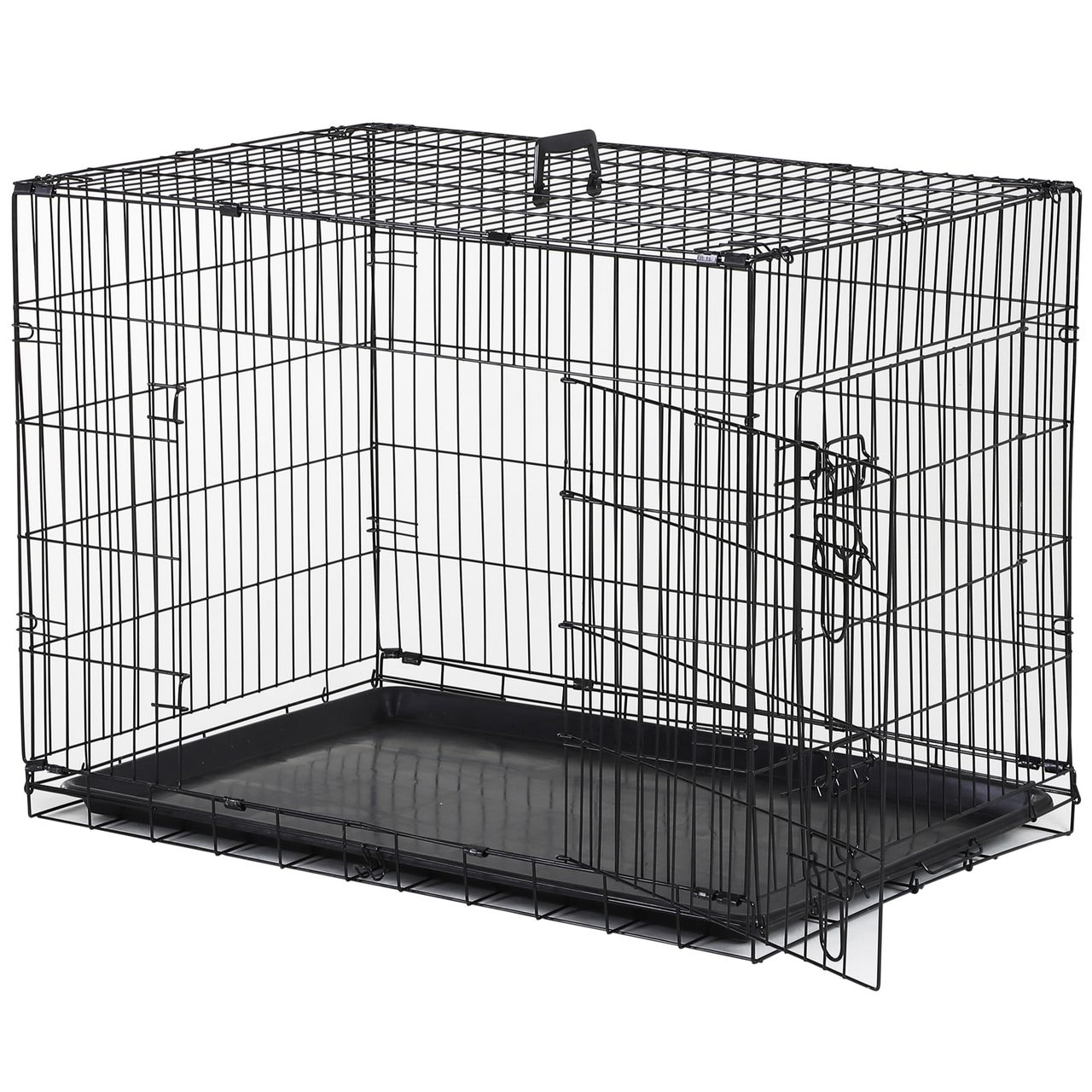 PawHut Hundekäfig Transportkäfig Drahtkäfig mit Gitter Schwarz 92 x 57 x 62,5 cm