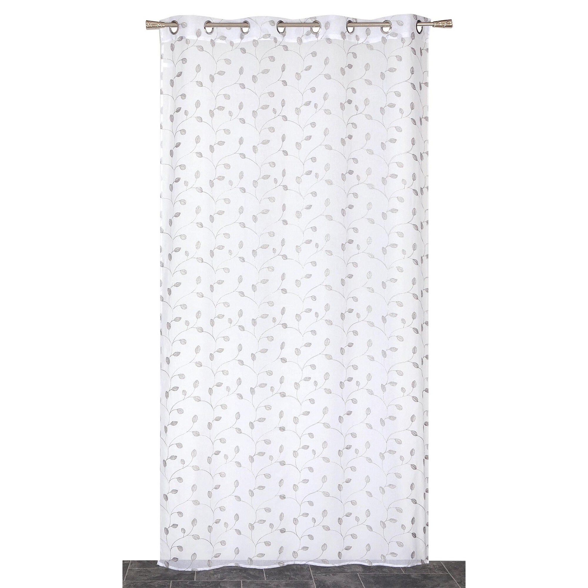 Panneau voile brodé Petites feuilles finition oeillets