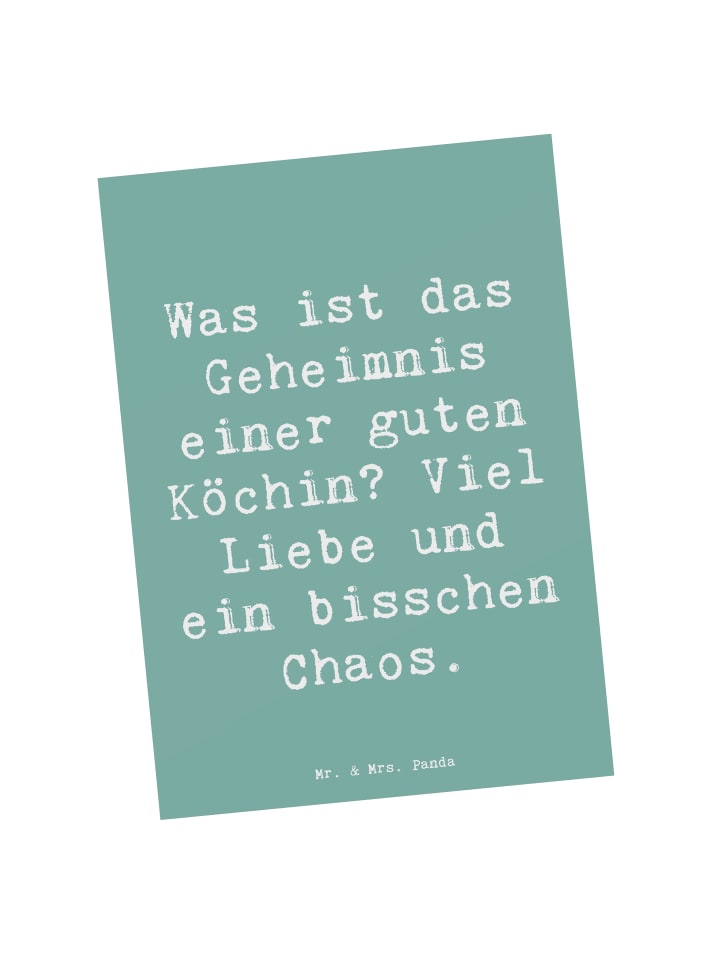 Mr. & Mrs. Panda Postkarte Spruch Köchin Chaos mit Spruch in Meeresbrise günstig kaufen onesize