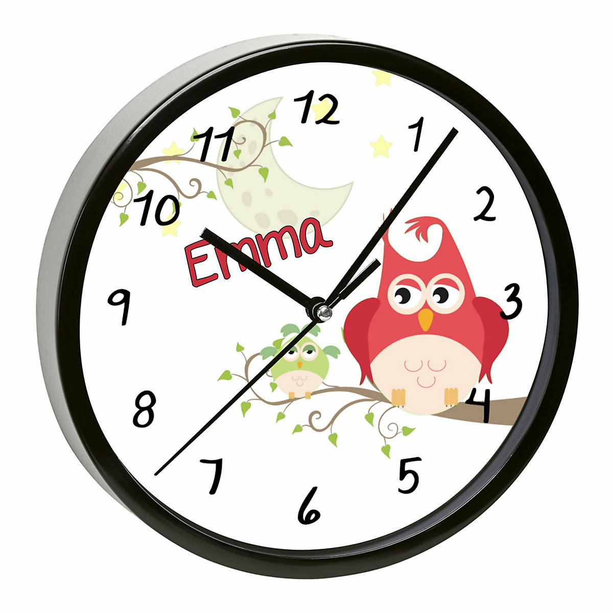 Kinder Wanduhr personalisiert mit Name Eule Mama