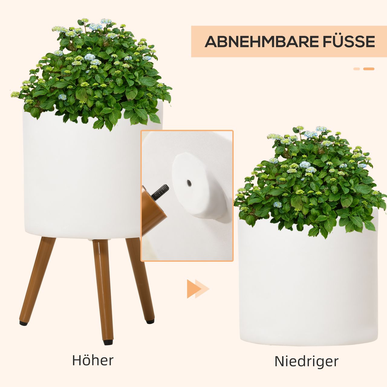 Outsunny Pflanztöpfe 2er-Set, Blumentöpfe mit Abnehmbaren Füßen