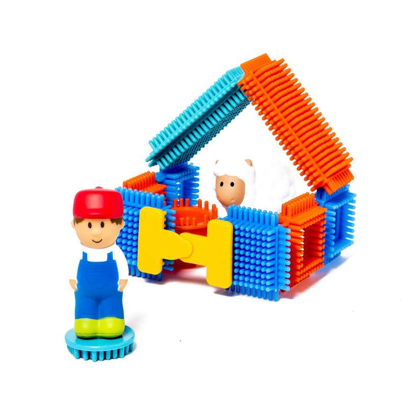 82 blocks à construire et 3 figurines ferme Oxybul