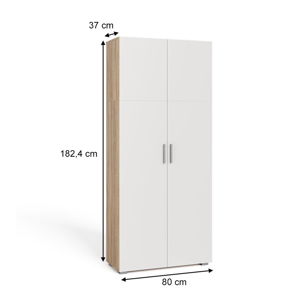 Vicco Aktenschrank Mehrzweckschrank Büroschrank FRANK Weiß / Sonoma