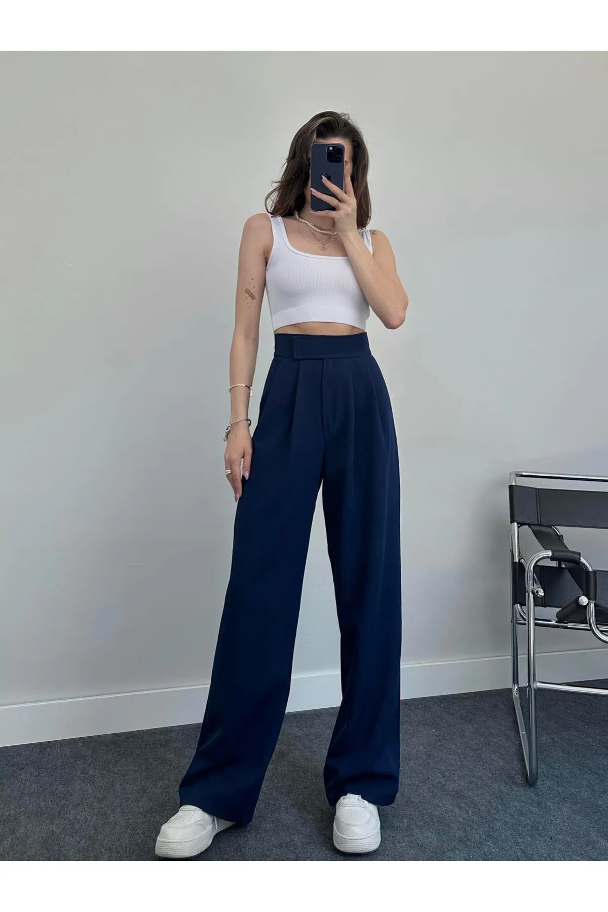 My Blog  Marineblaue Redkit-Palazzo-Hose mit Klettverschluss für Damen