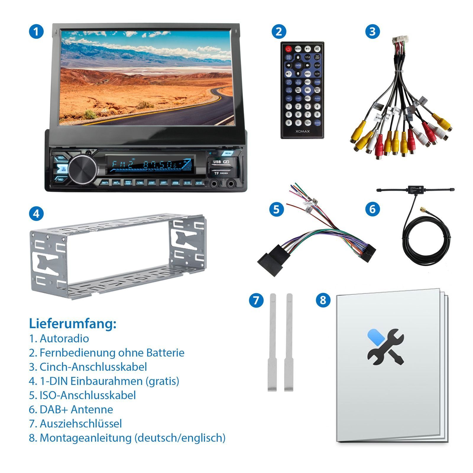XOMAX XM-V780 Autoradio mit DAB+ plus, 7 Zoll Bildschirm, Bluetooth, 1 DIN Autoradio