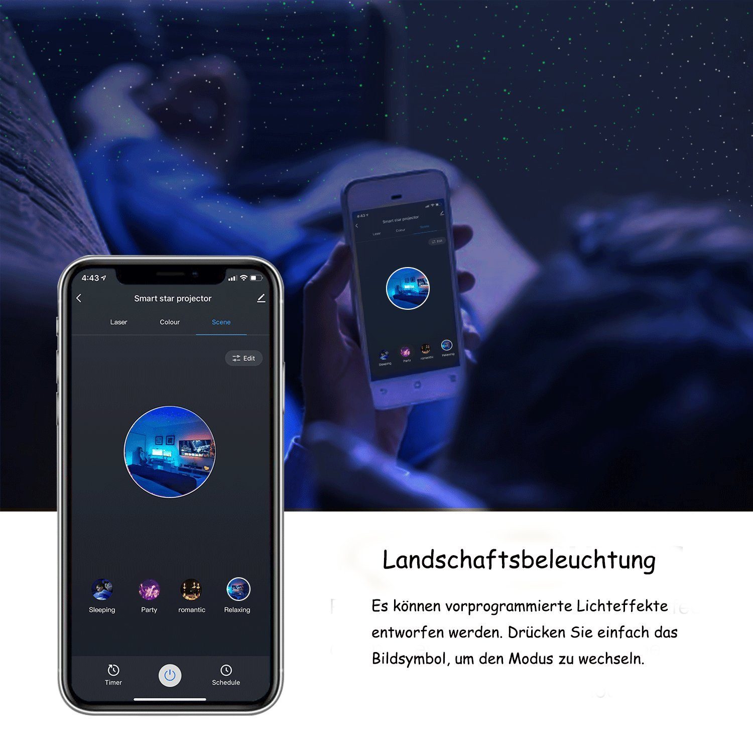 KREATE Projektionslampe Projektionslampe LED Nachtlicht Sternenhimmel, Sternenhimmelfarbe, Bunt, einfarbig, Langlebiger wiederverwendbarer Sternenlichtprojektor