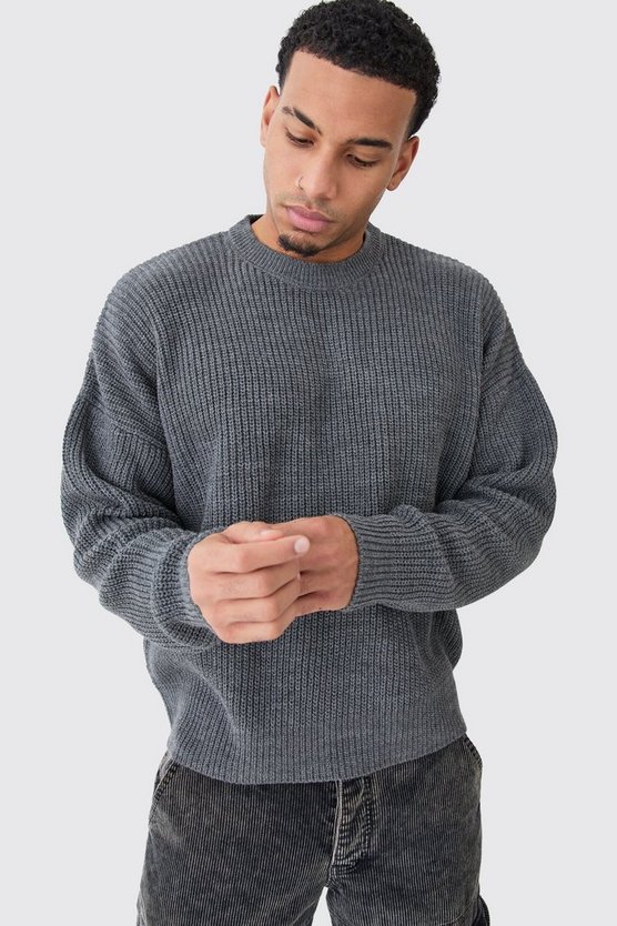 Kastiger gerippter Rundhals-Pullover
