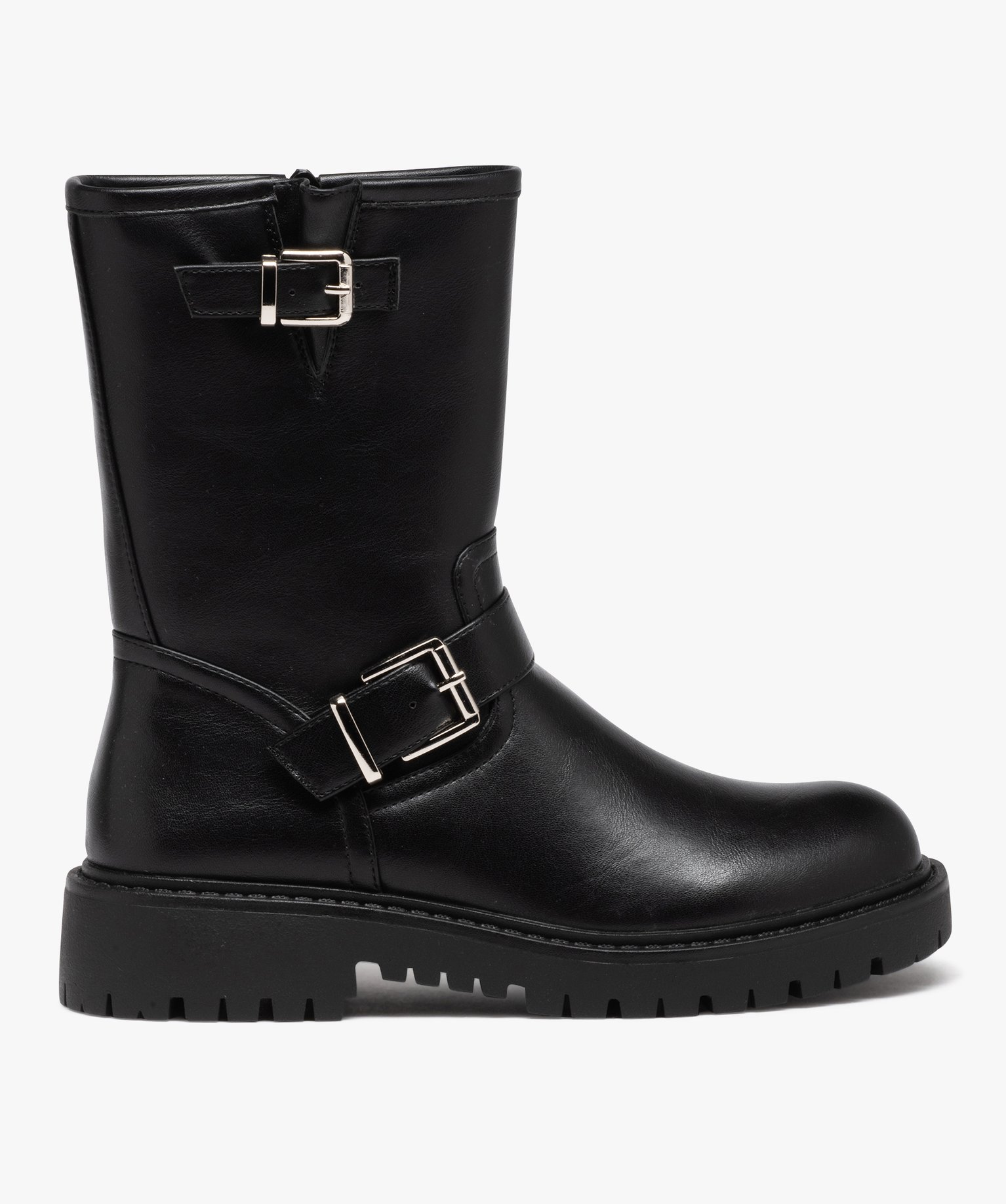 Boots femme unies avec brides à boucle et semelle crantée noir | GEMO