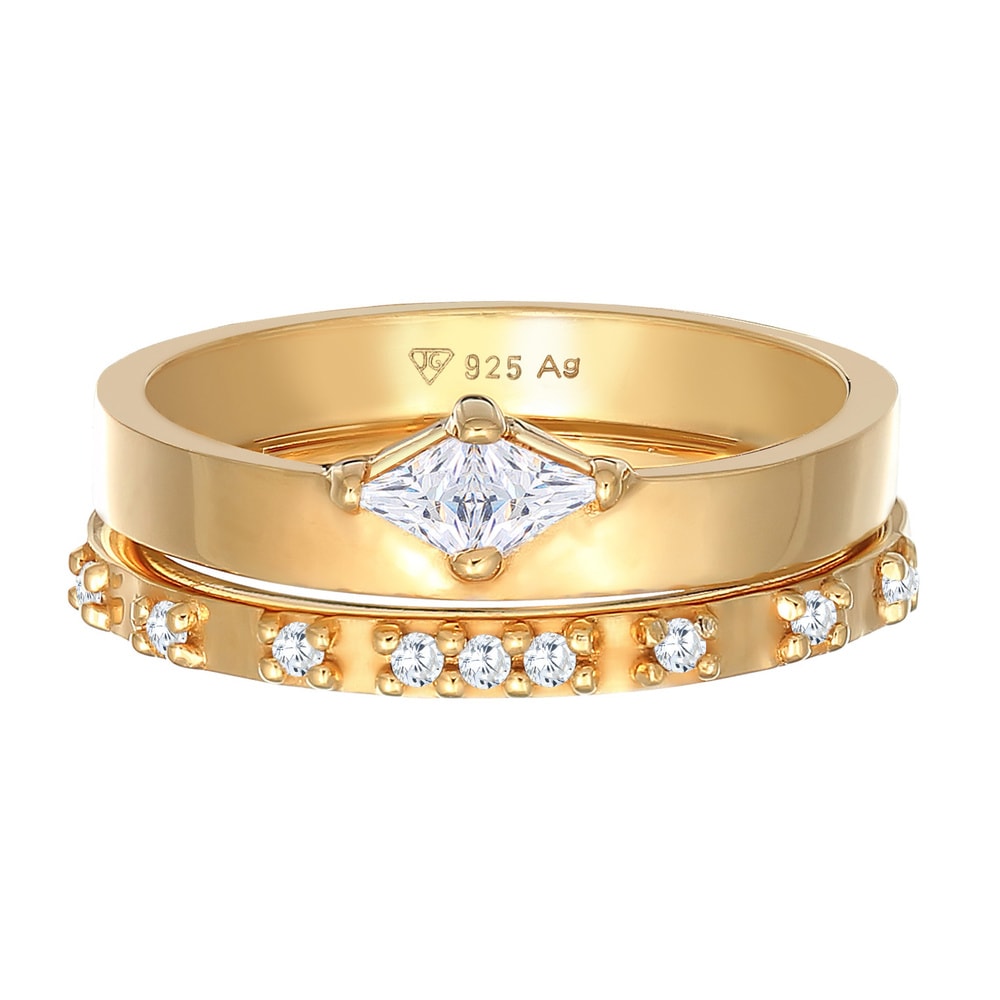 Elli Elli Bague Femmes Ensemble Solitaire Fiançailles avec Cristaux de Zirconium en Ar Bague