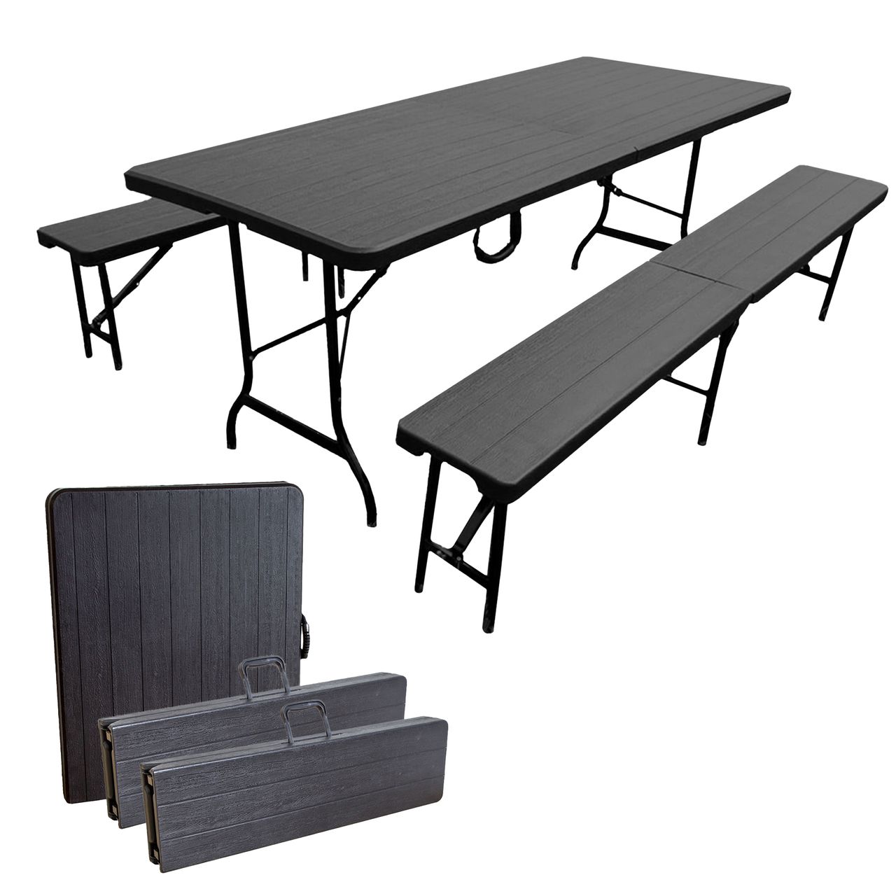Lemodo Bierzeltgarnitur Set mit 2x Bierbank und 1x Buffettisch, klappbare Biertischgarnitur
