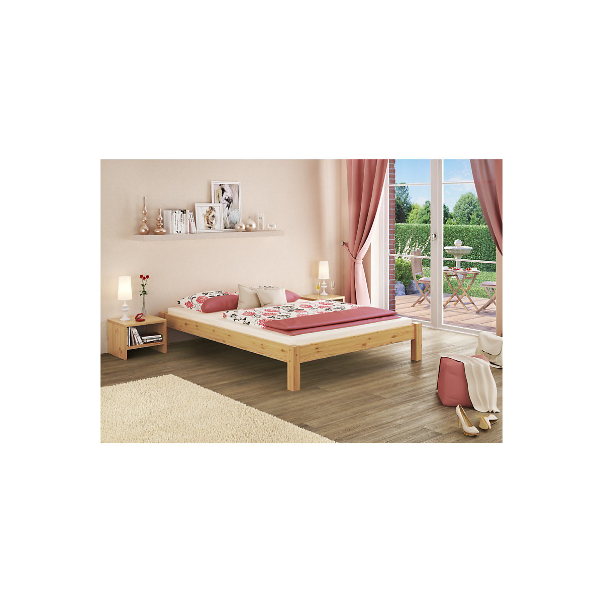 Jugendbett massiv breit 120x200 mit Rost und Matratze