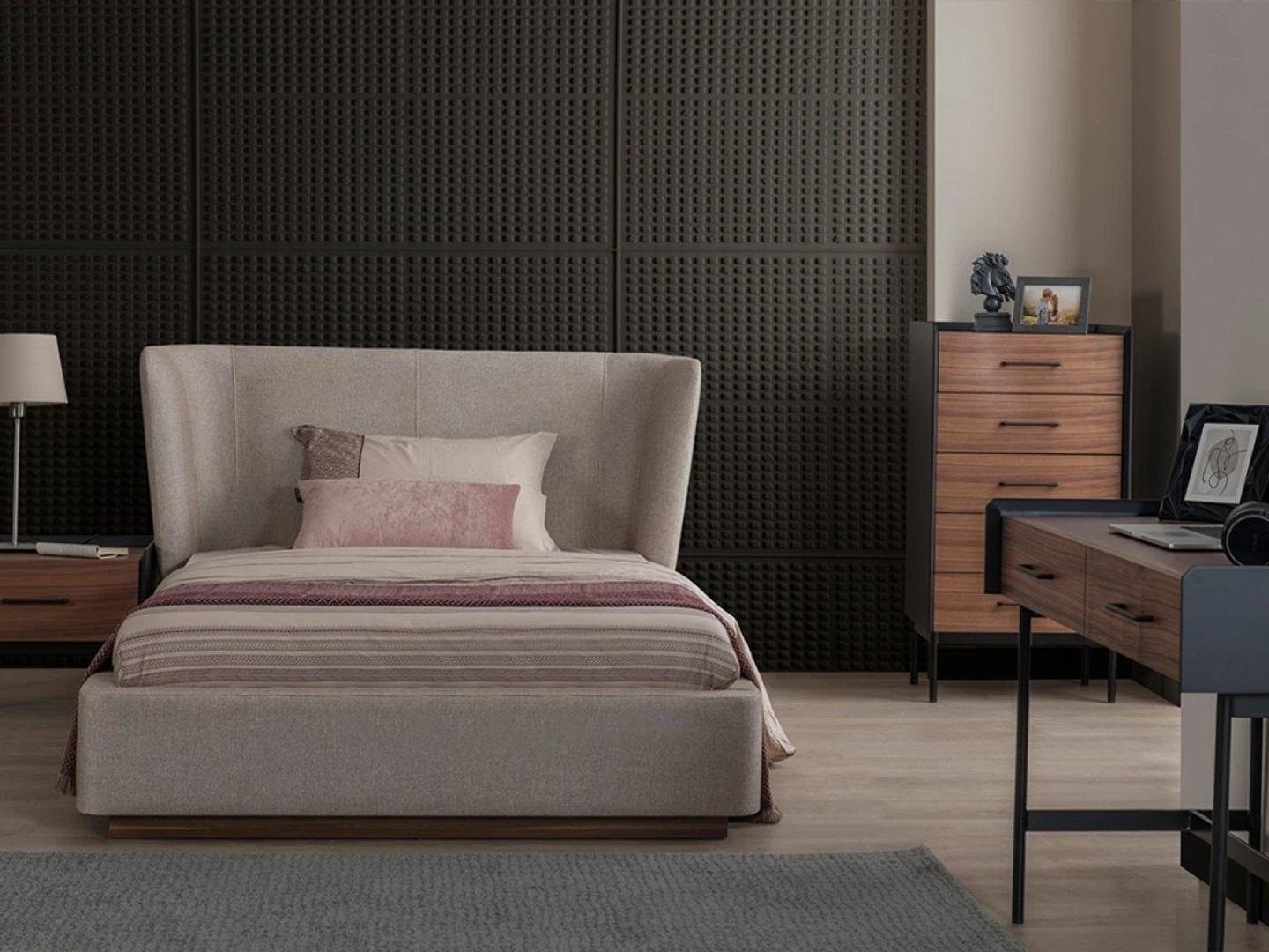 JVmoebel Schlafzimmer-Set Modern Komplett Bett Luxus Nachttisch Schlafzimmer Set 2tlg Holz Möbel, (2-St., Bett + Nachttisch), Made in Europa