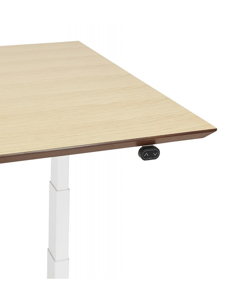 KADIMA DESIGN Elektrischer Sitz-Steh-Schreibtisch aus Holz Metall | Skandi in Beige-Weiß günstig kaufen