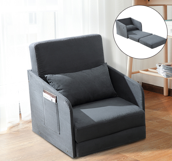 HOMCOM Schlafsofa Sofabett Einzelsofa Waschbarer Bezug 2 Seitentaschen Metall