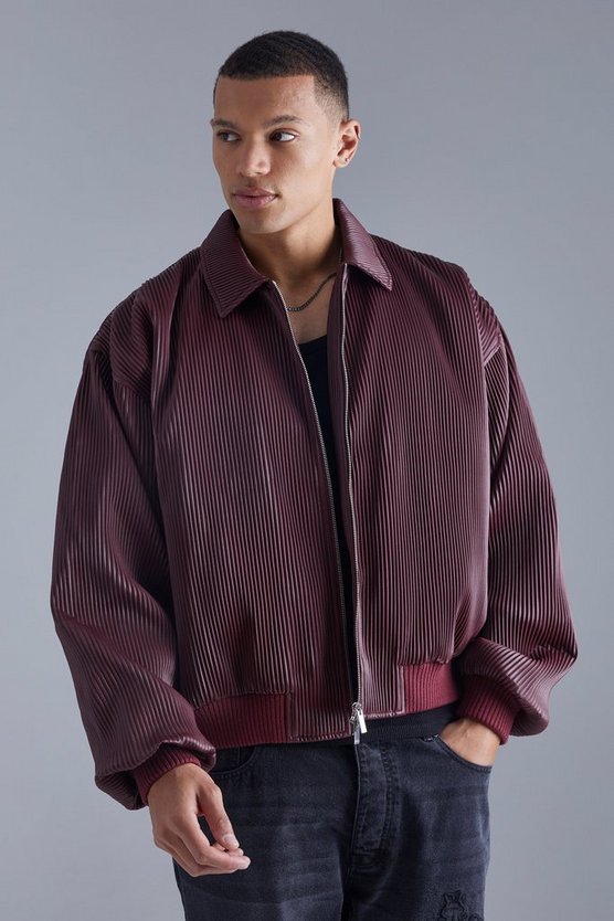 Tall kastige Harrington-Jacke aus Kunstleder