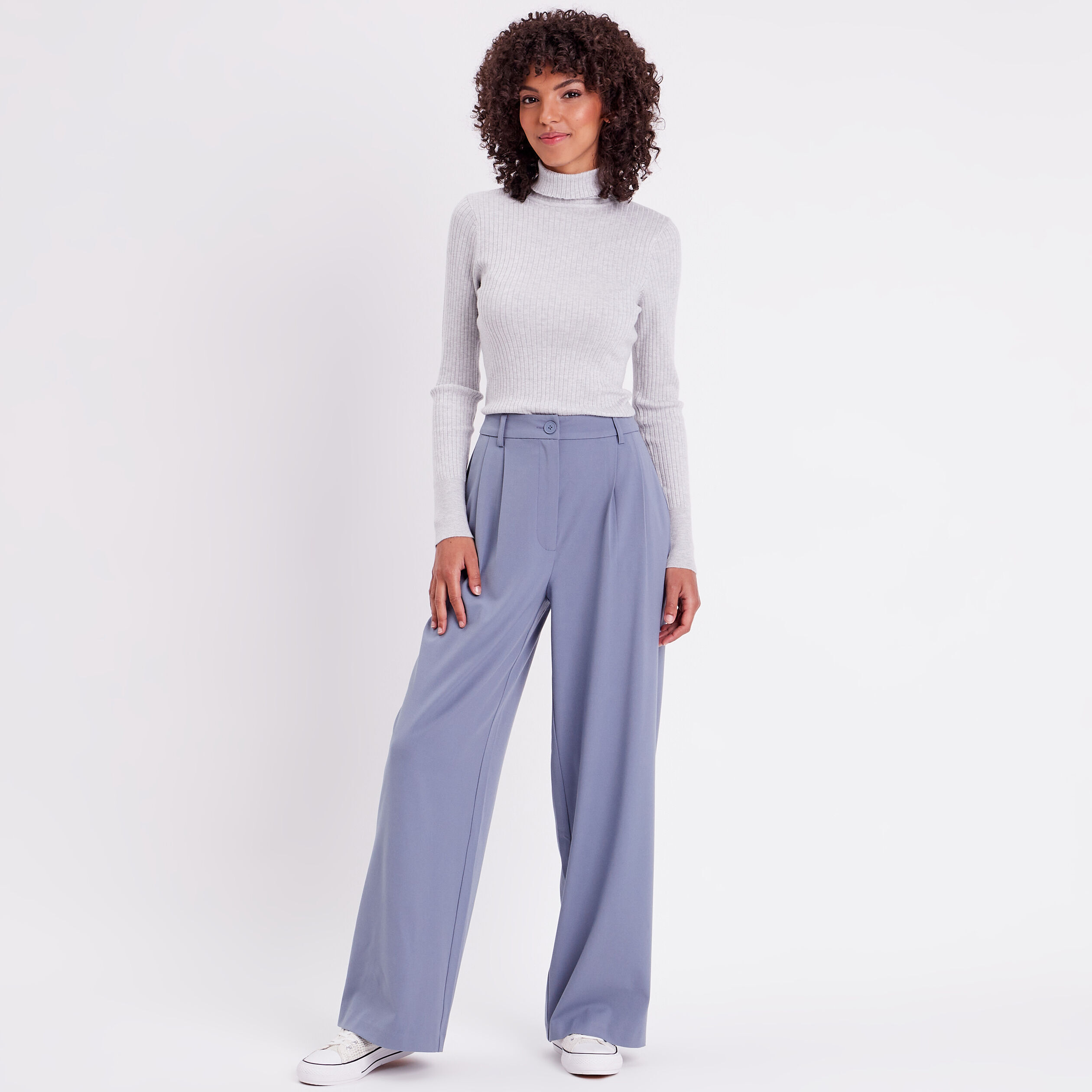 Pantalon city droit pinces bleu gris femme | Cache Cache