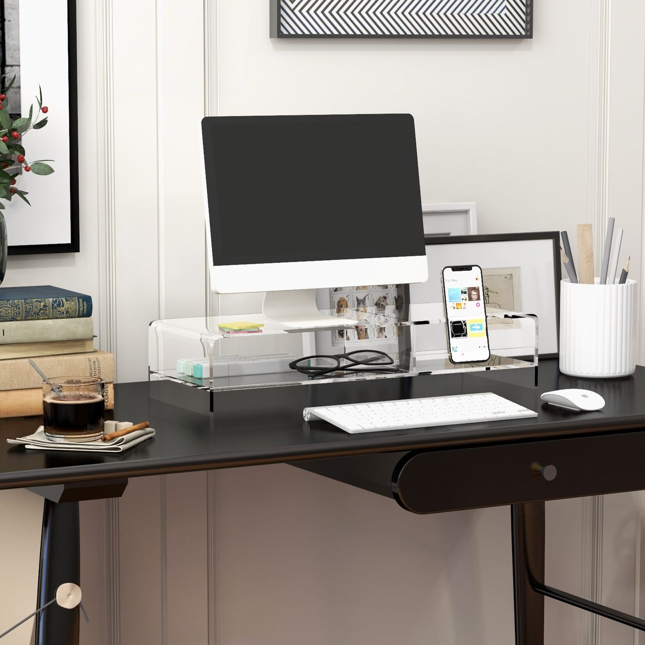 HOMCOM Monitorständer Bildschirmerhöhung mit Staufach für Monitore bis 24 Zoll