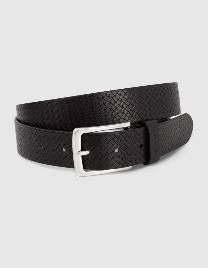 Ceinture noire cuir relief tressage Homme
