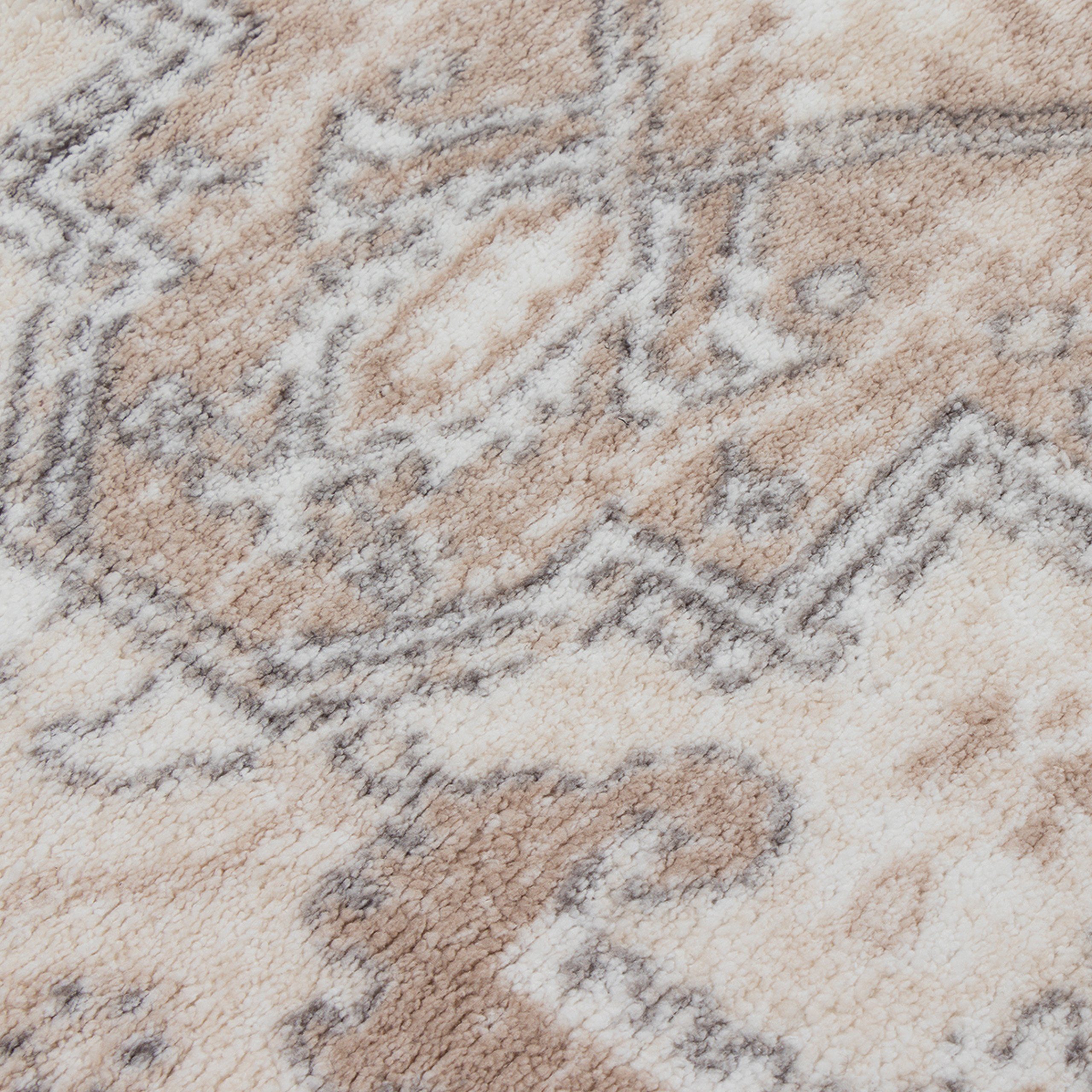 Teppich Wohnzimmerteppich im orientalischen Stil gemütlich beige, Teppich-Traum, rund, Je nach Licht heller-dunkler, Rückseite: „dot backing“ rutschfest