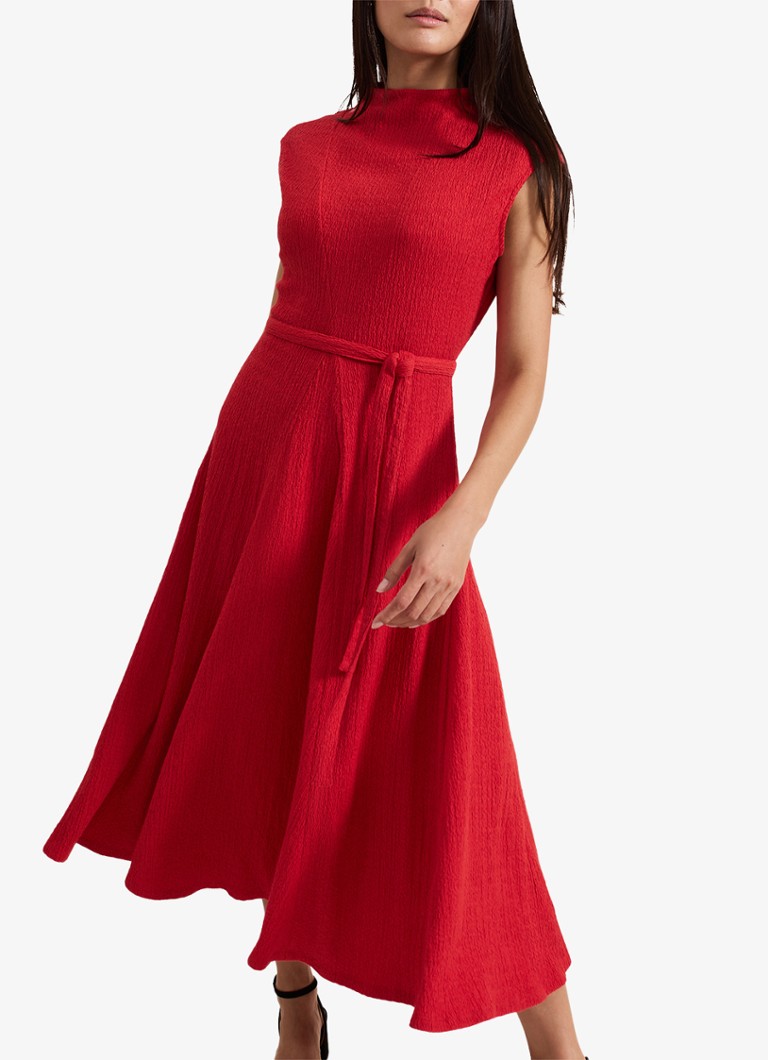 Vestido midi Ophelia texturizado de Phase Eight con cinturón para anudar.